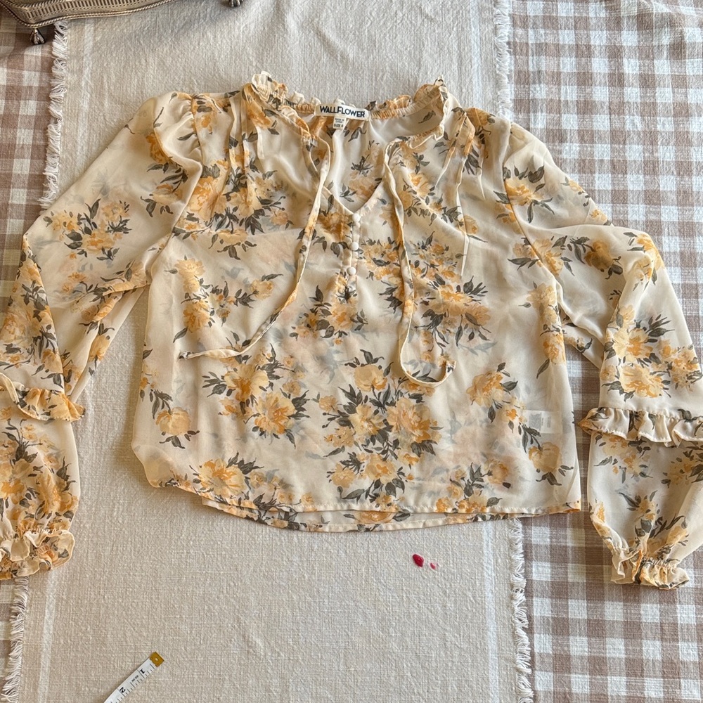 Wildflowers Women's Sheer Floral Blouse - Yellow and Cream